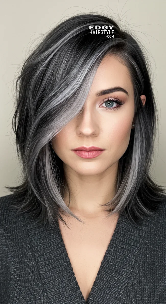 14. Side-Swept Grey Highlights | Grey Blending: A Chic And Ageless Way To Wear Your Hair