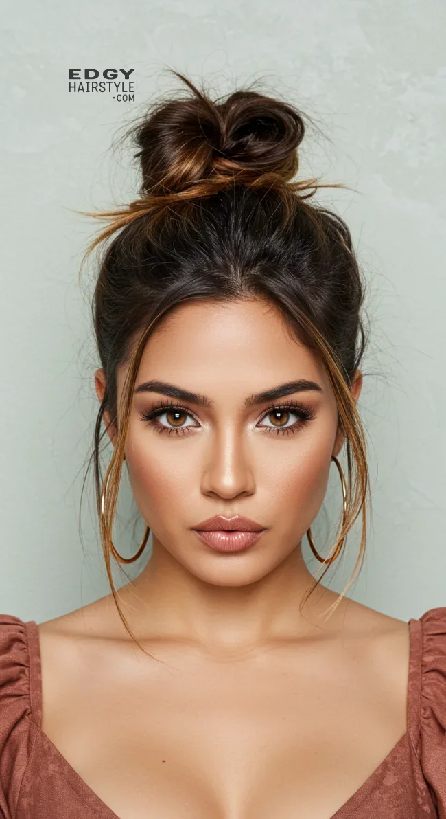8. Messy Bun with Face-Framing Strands | 10 Unique Latina Hairstyles That Radiate Confidence