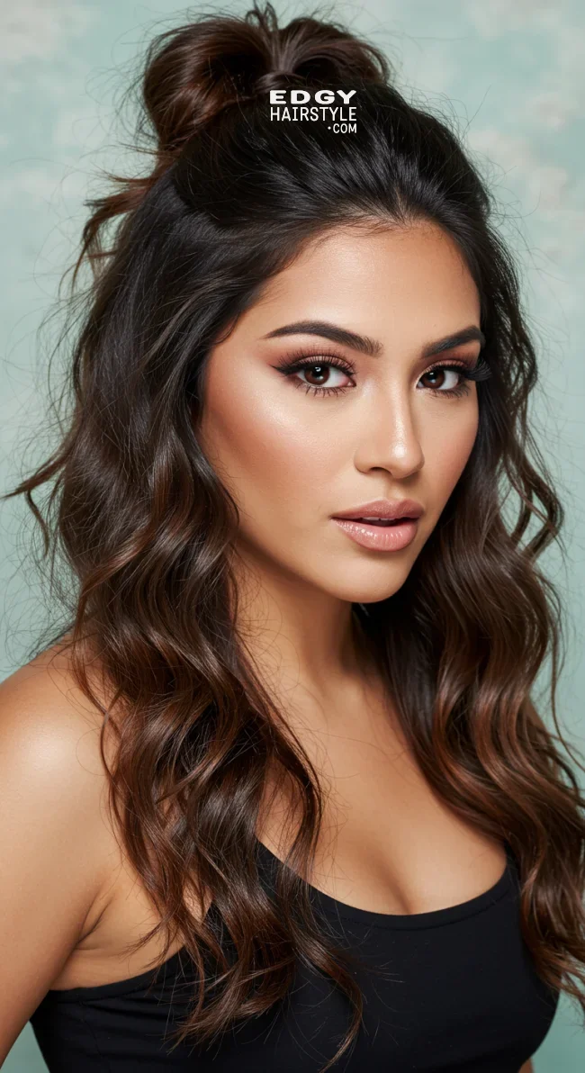 7. Half-Up, Half-Down with Loose Curls | 10 Unique Latina Hairstyles That Radiate Confidence