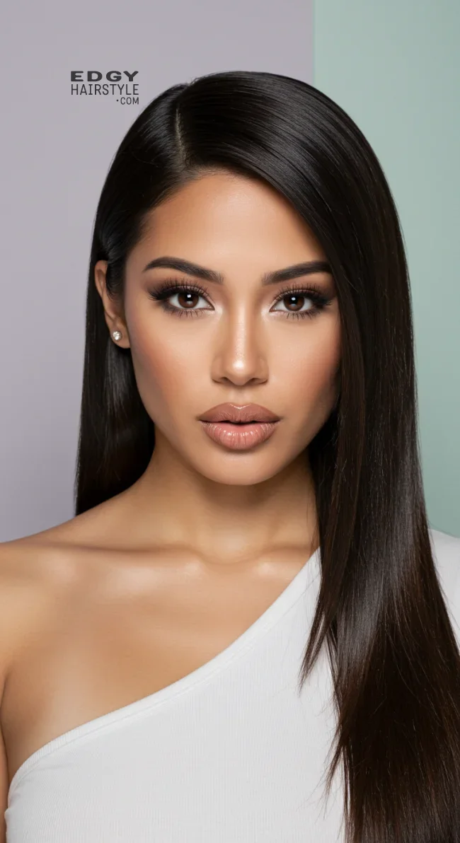 10. Deep Side Part with Sleek Straight Hair | 10 Unique Latina Hairstyles That Radiate Confidence