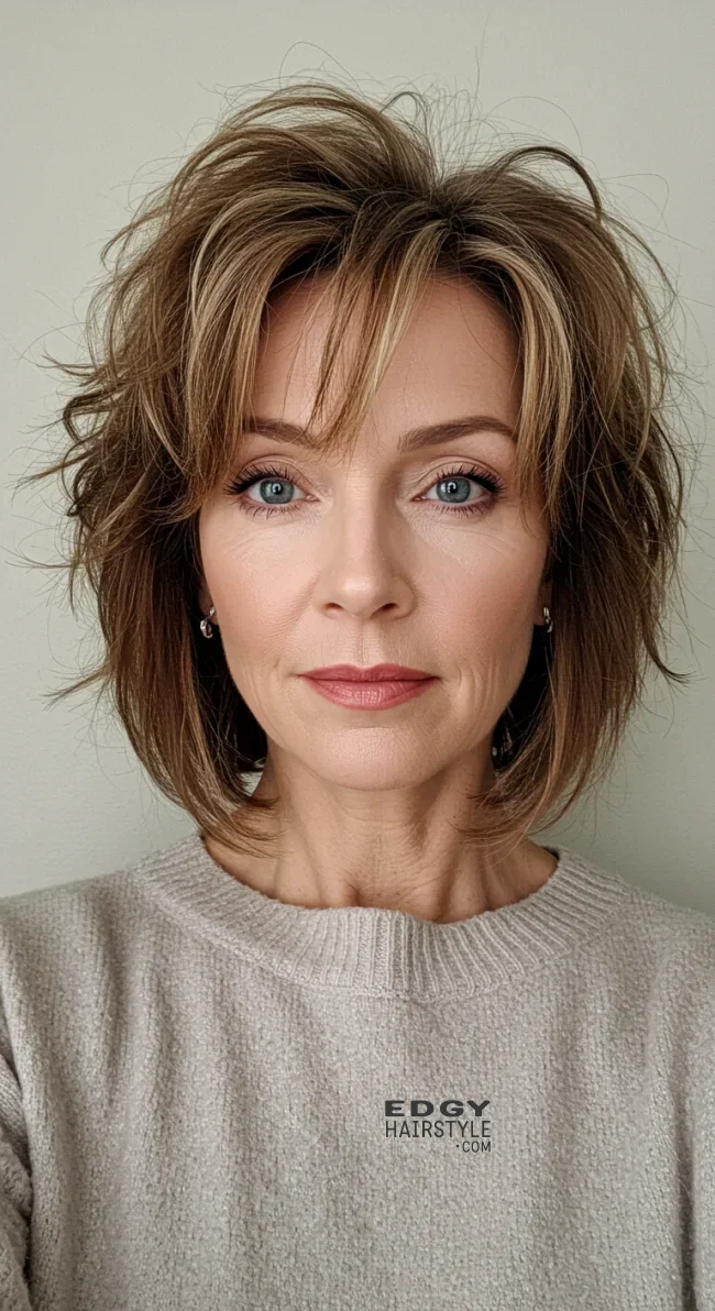 15. Choppy Lob with Highlights | 15 Best Haircuts For Women Over 60