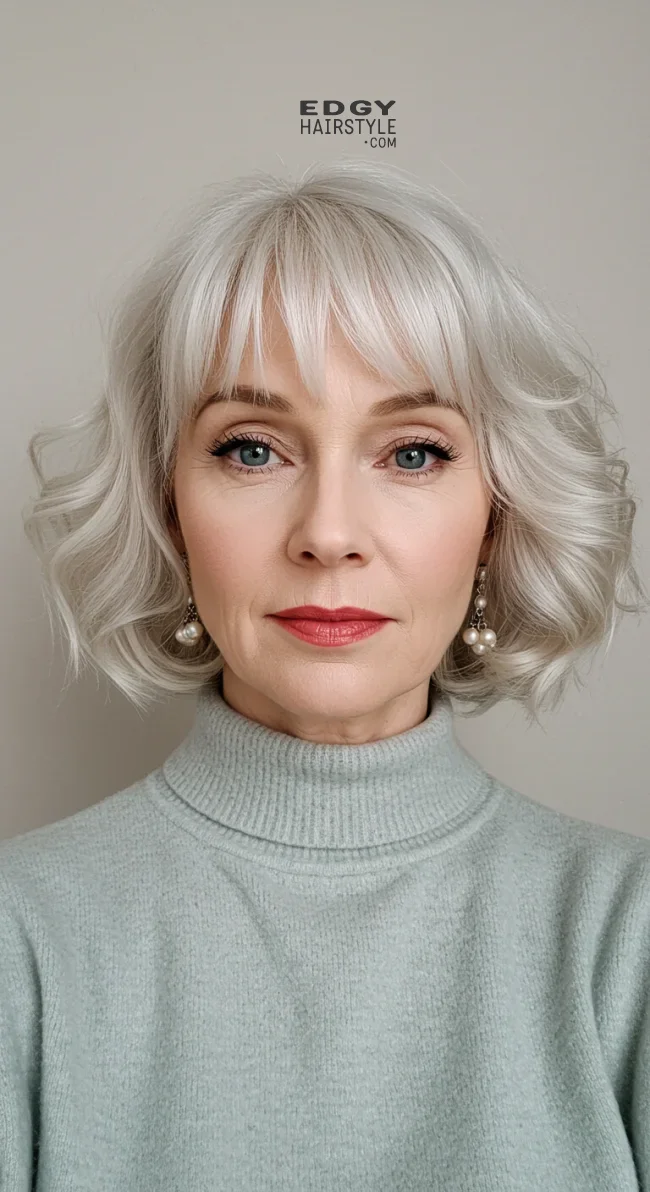 8. Curled-Up Bangs | Should A 60 Year Old Woman Wear Bangs?