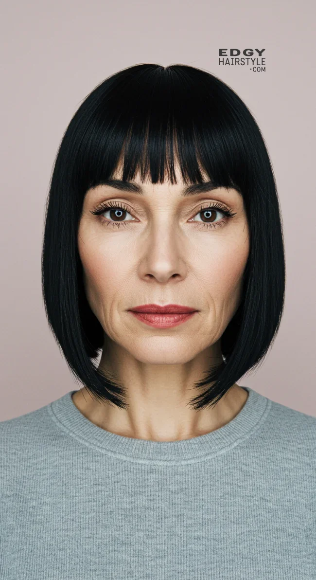 3. Straight Blunt Bangs | Should A 60 Year Old Woman Wear Bangs?