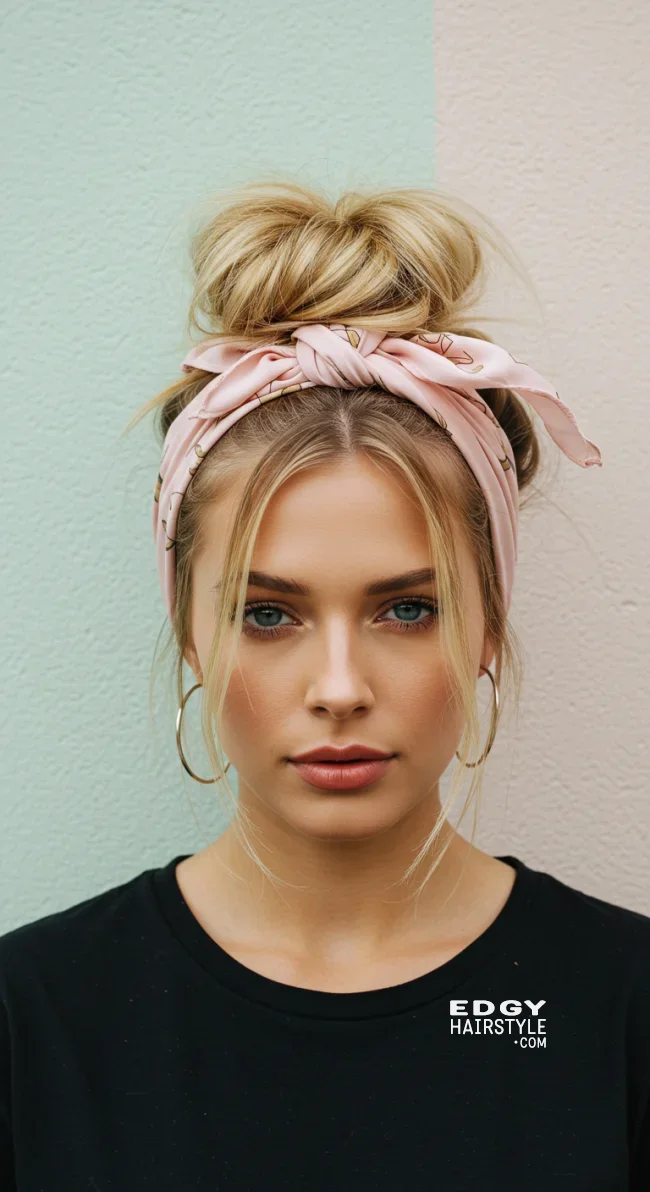 6. Messy Bun Wrap | 15 Hairstyle Ideas Using A Scarf - Chic And Trendy