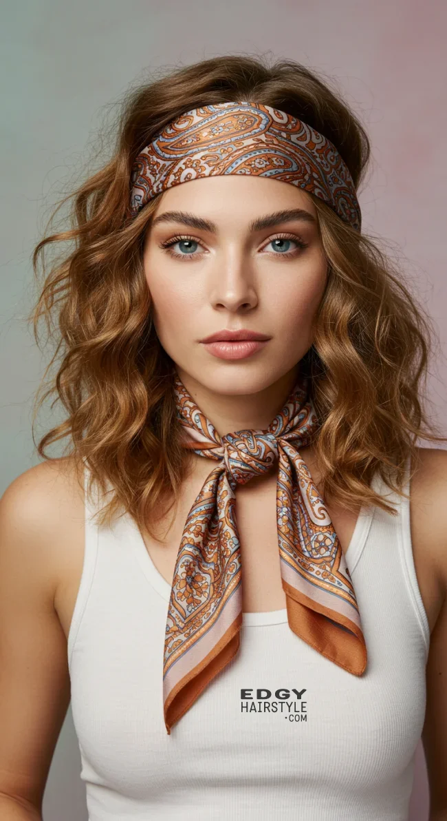 12. Loose Waves with a Scarf Tie | 15 Hairstyle Ideas Using A Scarf - Chic And Trendy