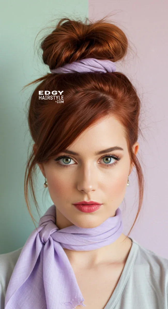10. Top Knot with a Scarf | 15 Hairstyle Ideas Using A Scarf - Chic And Trendy