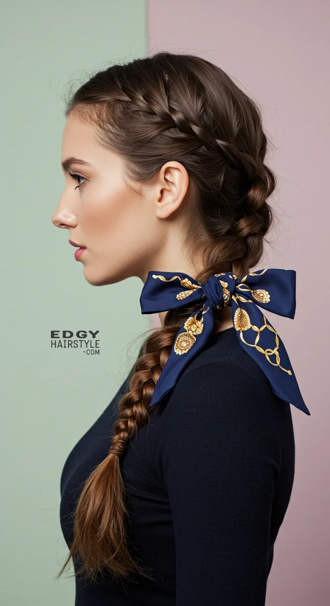 9. Side Braid with Scarf Accent | 15 Hairstyle Ideas Using A Scarf - Chic And Trendy