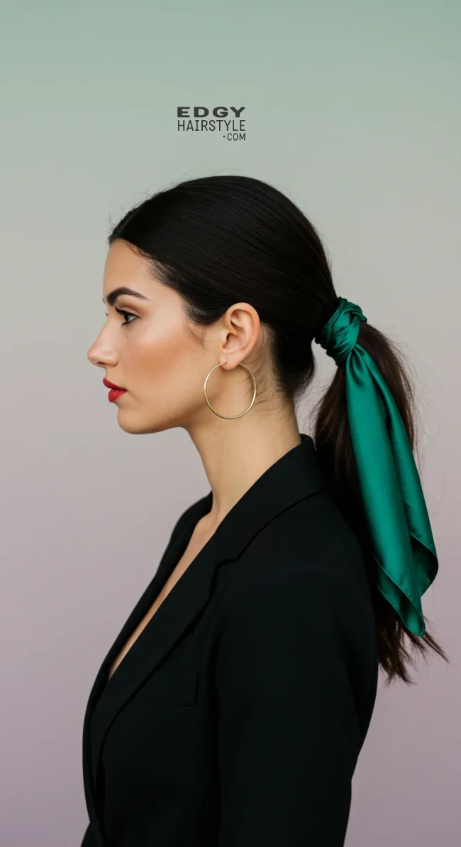 8. Scarf-Wrapped Low Ponytail | 15 Hairstyle Ideas Using A Scarf - Chic And Trendy