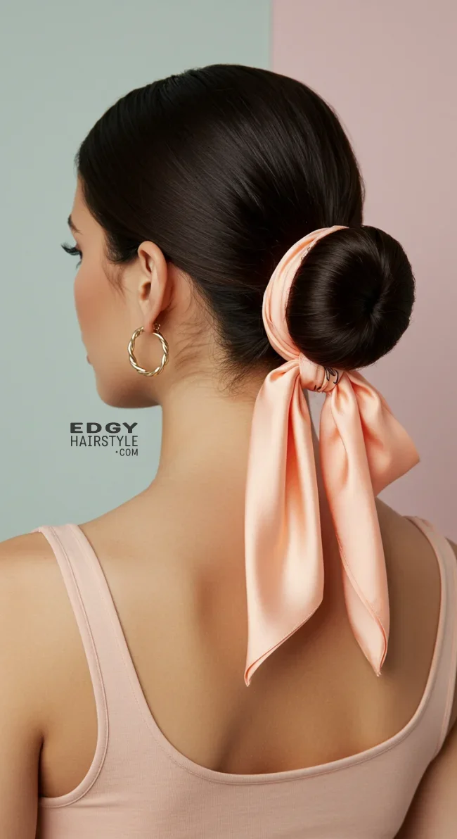 3. Low Bun with Scarf Bow | 15 Hairstyle Ideas Using A Scarf - Chic And Trendy