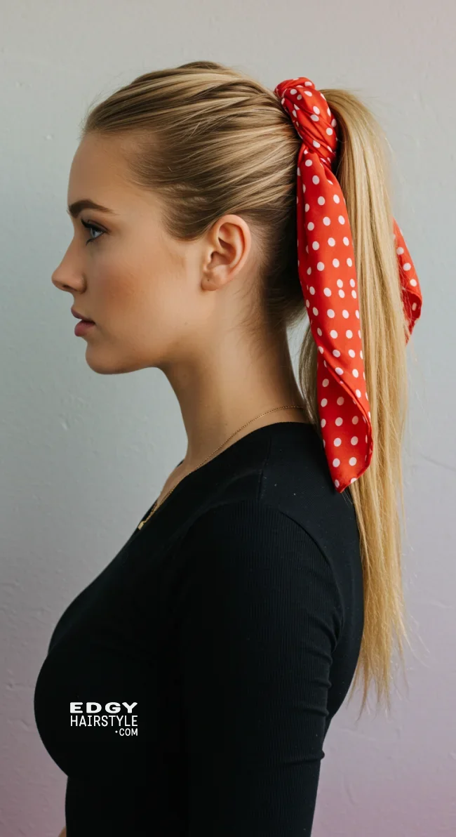 2. High Ponytail Wrap | 15 Hairstyle Ideas Using A Scarf - Chic And Trendy