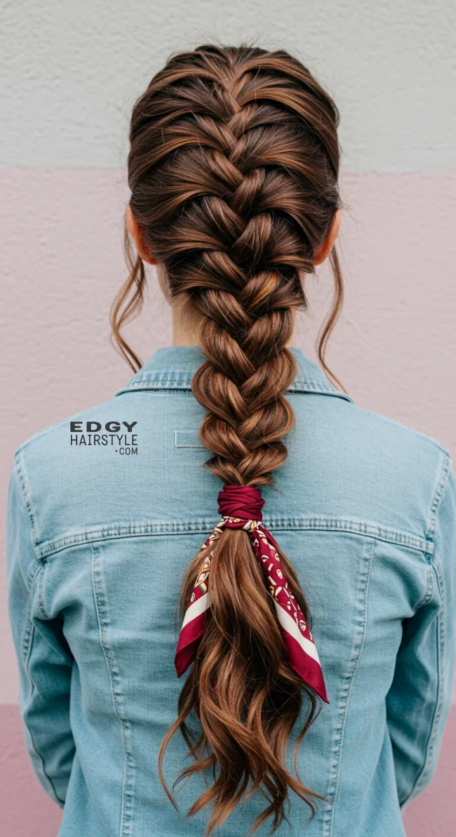 14. Scarf-Tied Fishtail Braid | 15 Hairstyle Ideas Using A Scarf - Chic And Trendy