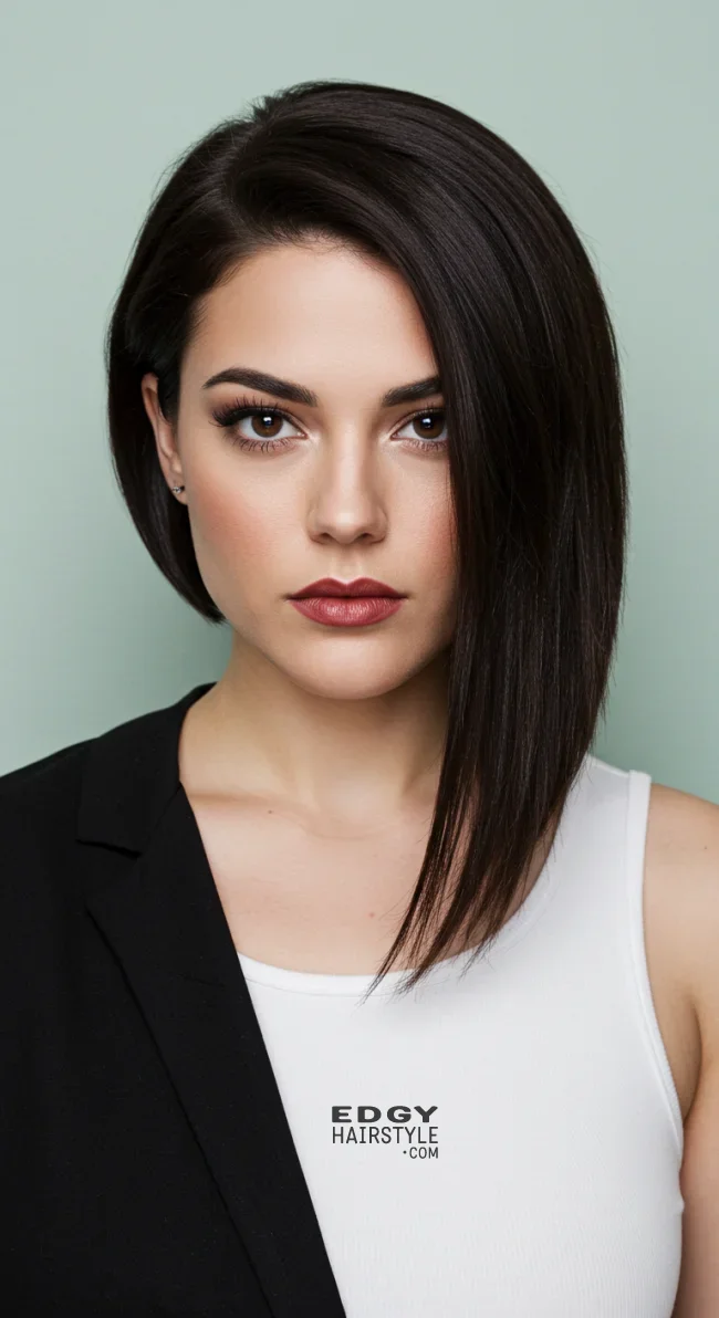 7. Asymmetrical Lob | Flattering Haircuts For Chubby Faces And Thick Hair