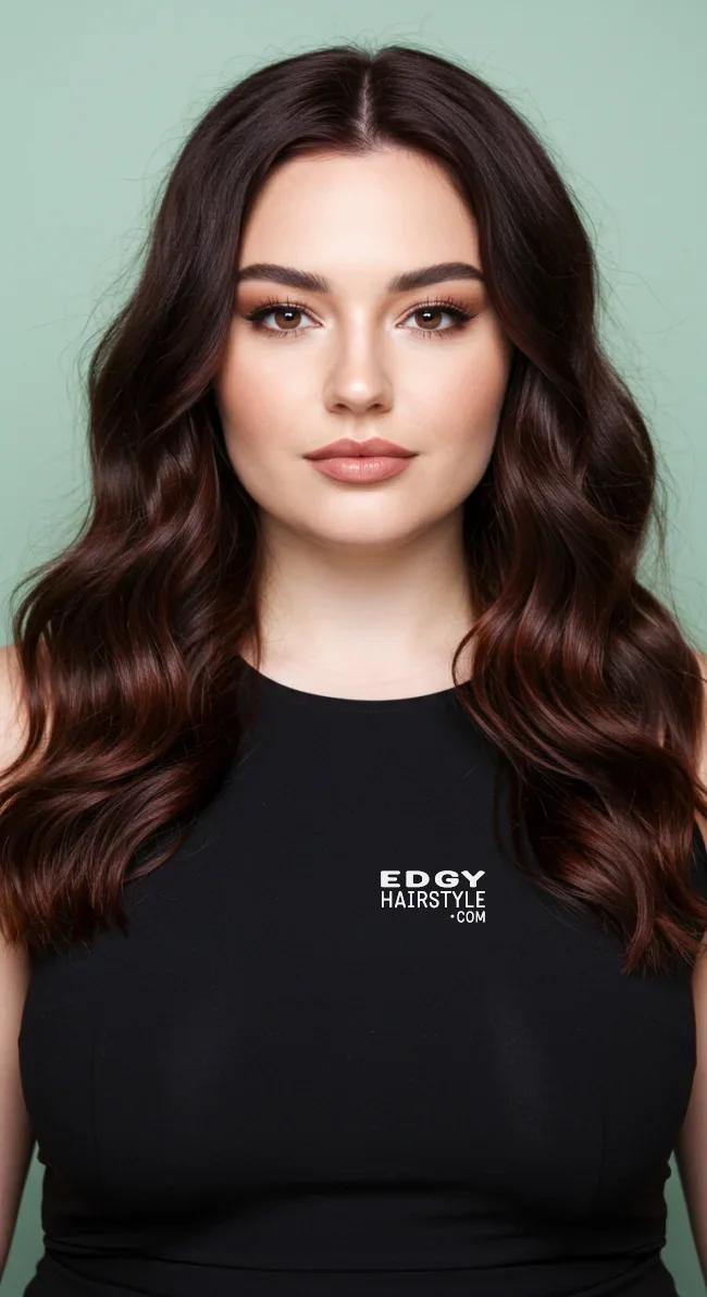 12. Long Wavy Hair with Center Part | Flattering Haircuts For Chubby Faces And Thick Hair