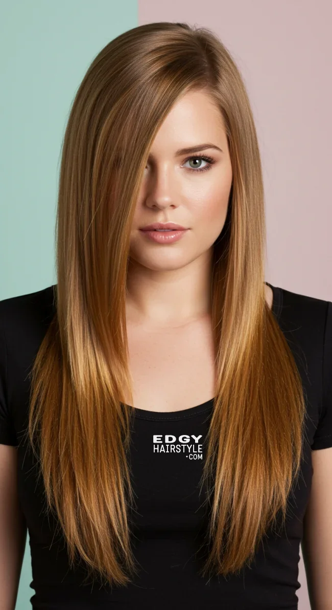 14. Sleek Straight Long Hair with Side Part | Flattering Haircuts For Chubby Faces And Thick Hair