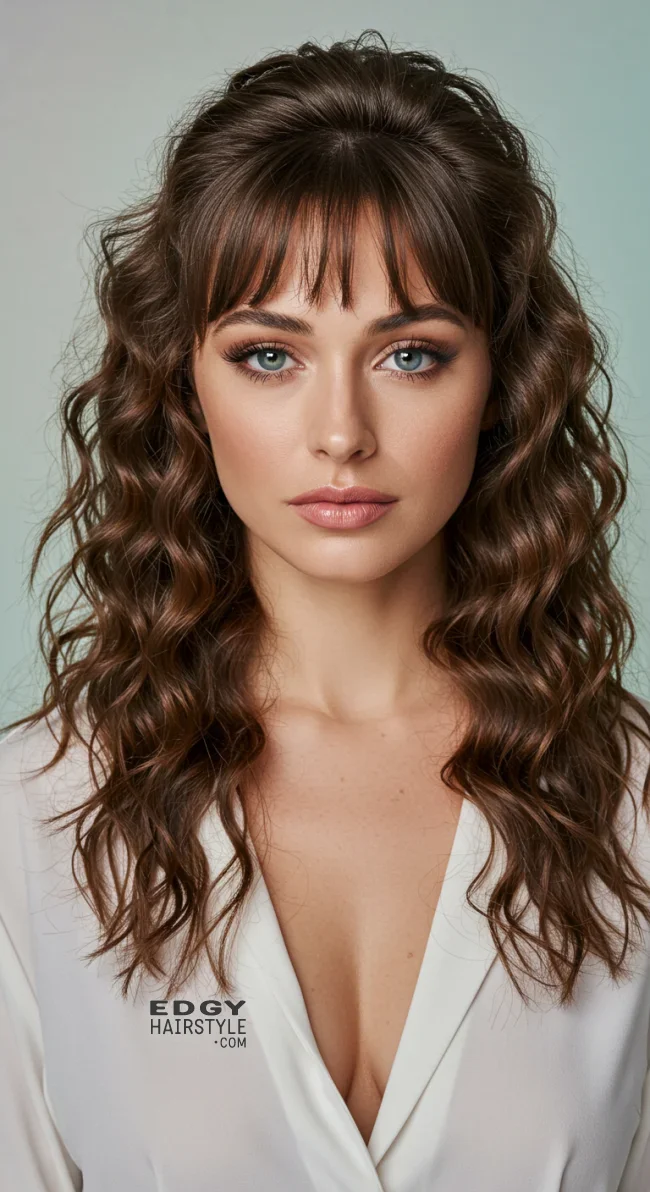 7. Curtain Bangs with Crimped Hair | 10 Best Crimped Hairstyles Trending In 2025