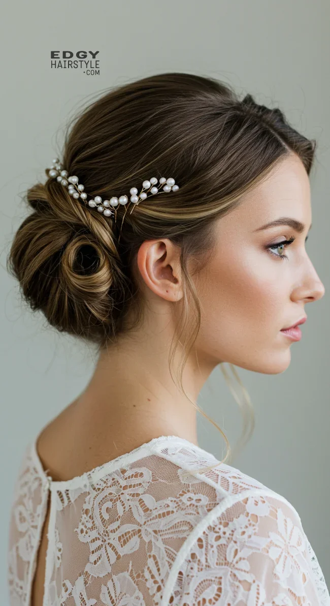 5. Messy French Twist with Pearl Details | Elegant Wedding Updo Hairstyles Featuring Pearl Hairpins