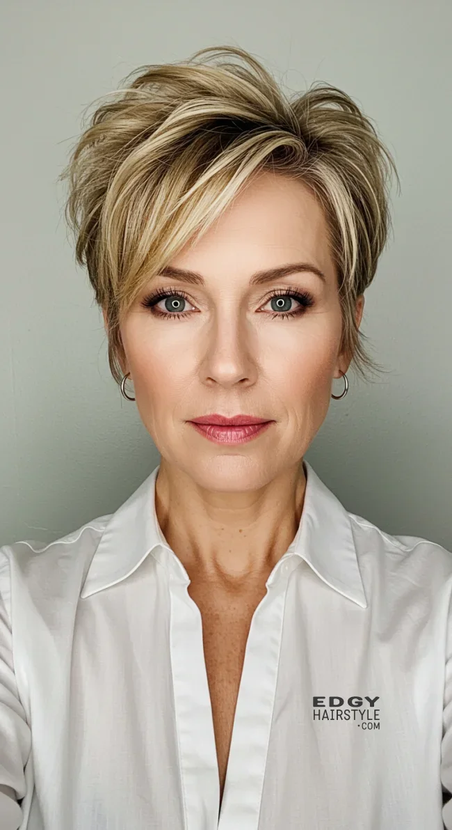 15. Layered Pixie with Highlights | Pixie Hairstyles For Women Over 50: Timeless And Trendy Styles