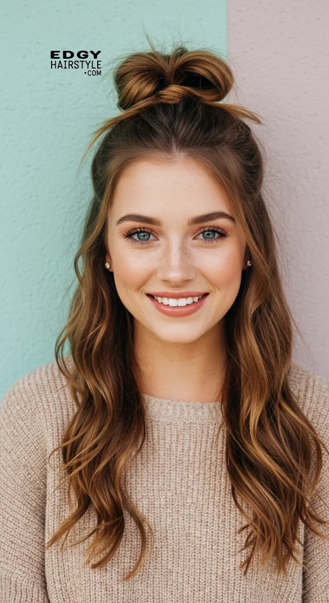 12. Half-Up Bun | Simple Bun Hairstyles: Effortless Elegance For Every Occasion