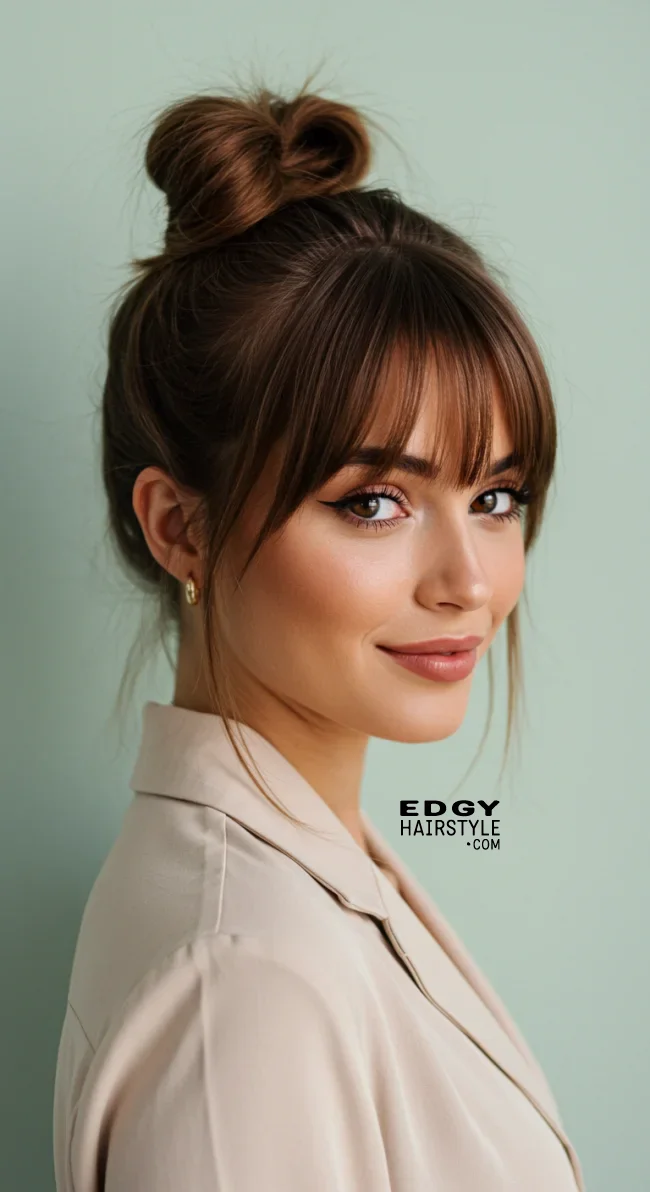 6. Bun with Bangs | Simple Bun Hairstyles: Effortless Elegance For Every Occasion