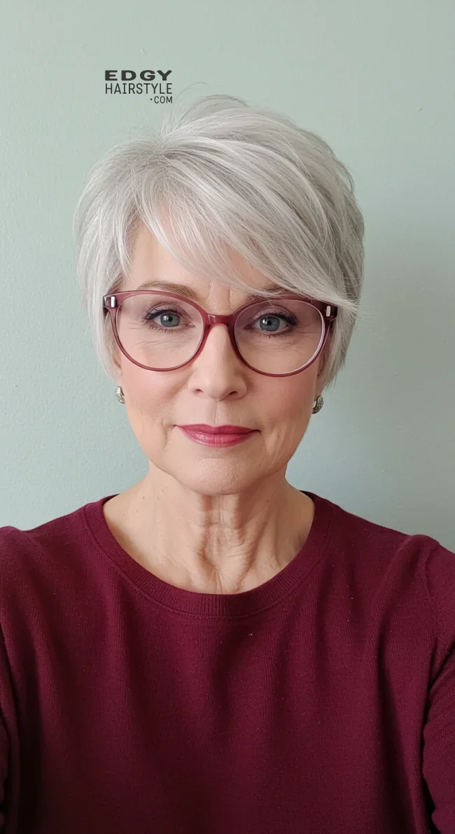 15. Layered Short Cut with Side Part | Short Hairstyles For Women Over 60 With Fine Hair And Glasses