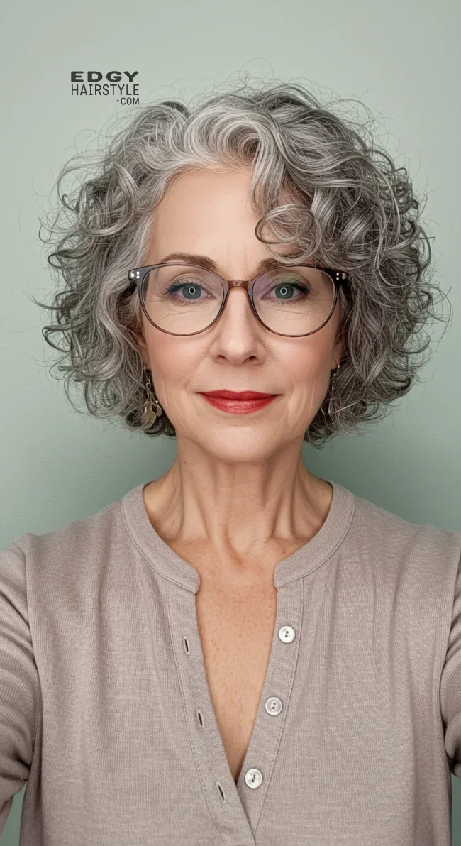 6. Voluminous Curly Bob | Short Hairstyles For Women Over 60 With Fine Hair And Glasses