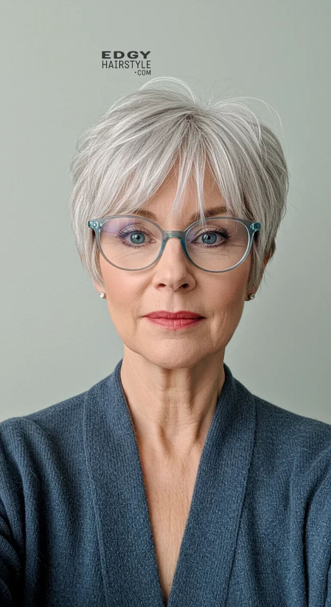 12. Wispy Bangs with Short Cut | Short Hairstyles For Women Over 60 With Fine Hair And Glasses