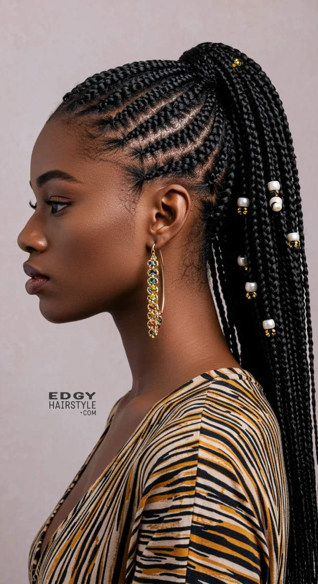 13. Braided Ponytail with Beads | 15 Stunning Ponytail Hairstyles For Black Women