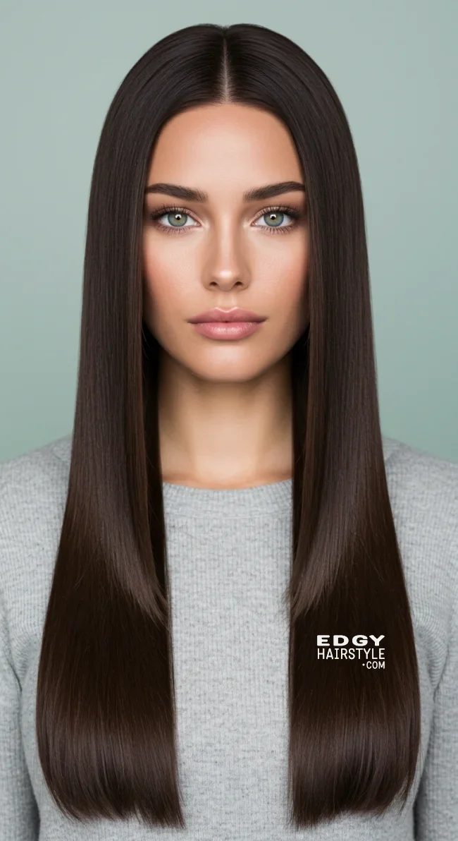 7. Dark Espresso Brown with Sleek Straight Hair | Perfect Hair Colors For Blue Or Green Eyes