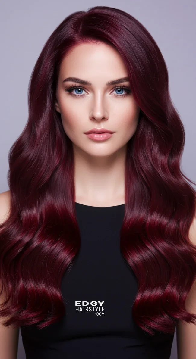 10. Burgundy Waves with Side Part | Perfect Hair Colors For Blue Or Green Eyes