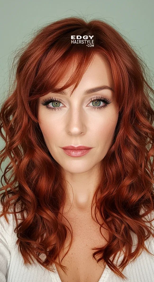 9. Side-Swept Bangs with Voluminous Curls | Hairstyles That Make You Look Younger Without Botox