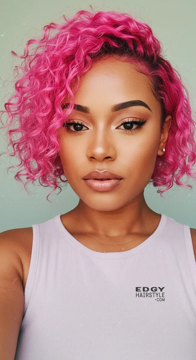 4. Chic Half-Up Curly Bob | Pretty In Pink: Curly Hairstyles To Rock Your Pink Hair!