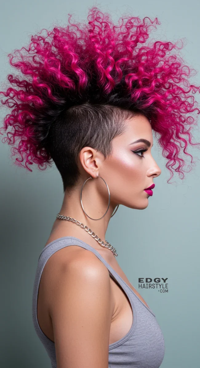 11. Edgy Curly Mohawk | Pretty In Pink: Curly Hairstyles To Rock Your Pink Hair!