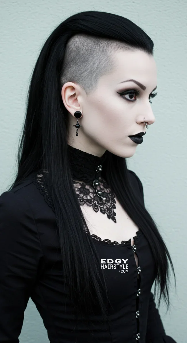 13. Gothic Long Hair with Shaved Sides | Explore Long Hair With Shaved Sides Hairstyles