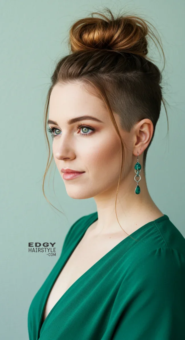 12. Messy Bun with Shaved Sides | Explore Long Hair With Shaved Sides Hairstyles