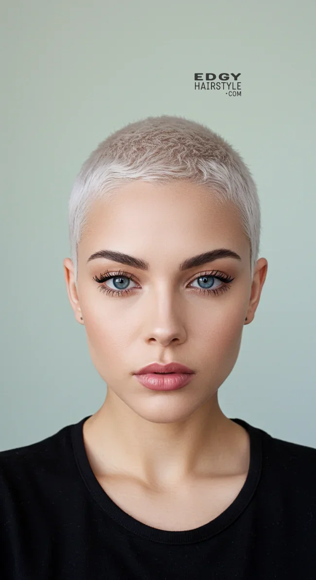 12. Bleached Buzz Cut with Dark Brows | Bold And Beautiful: Embracing The Trend With A Buzz Cut For Women
