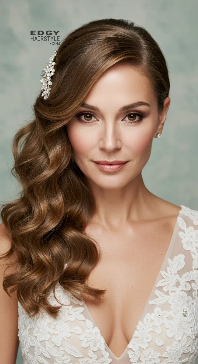 15. Side-Swept Curls With Sparkling Accessories | 15 Gorgeous Mother Of The Bride Hairstyles For A Special Day