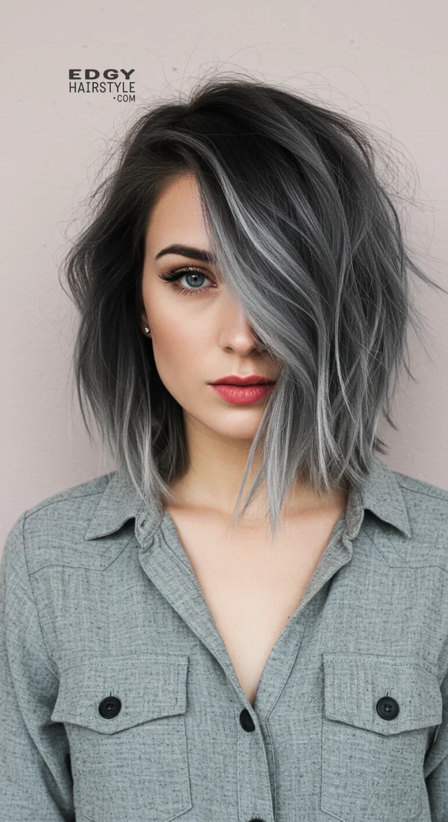 9. Dark Steel Balayage | Balayage Transition To Grey Hair - Gray Hair Balayage