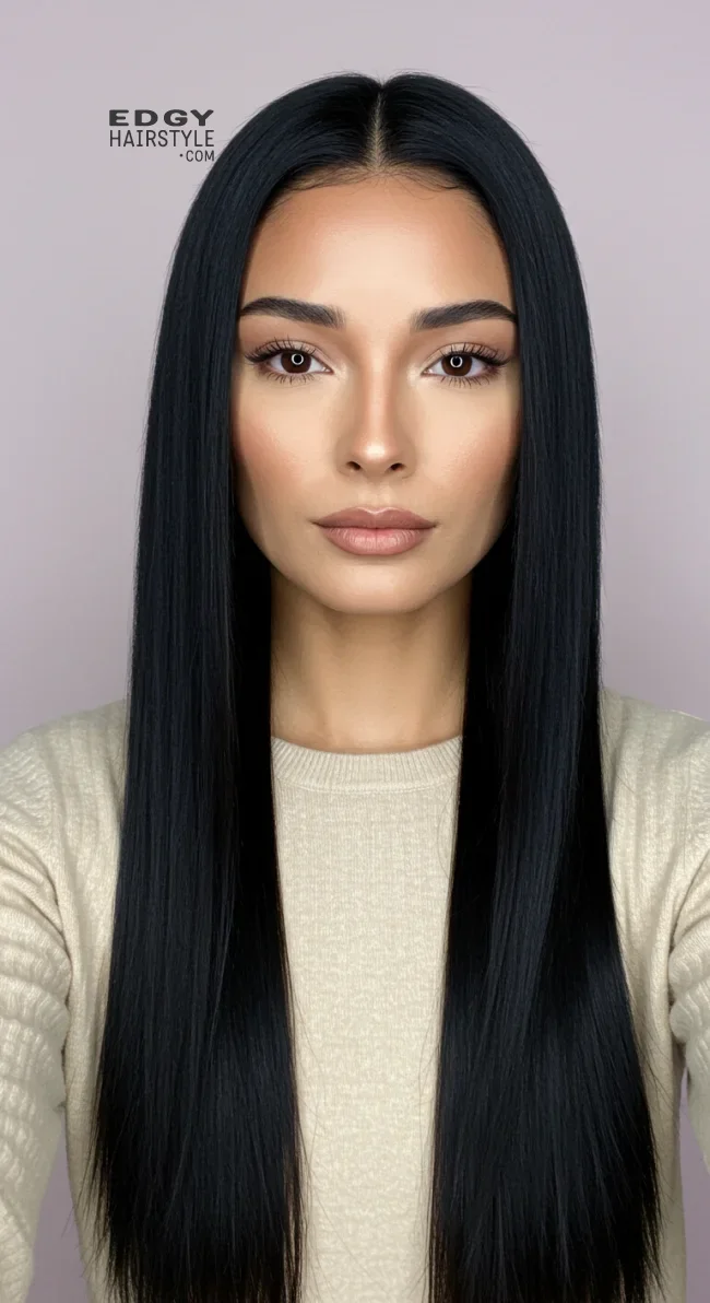 5. Sleek Straight Hair with Middle Part | Chic Long Hairstyles For Women Over 40