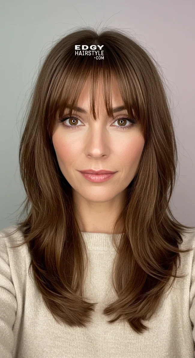 7. Long Curtain Bangs with Layers | Chic Long Hairstyles For Women Over 40