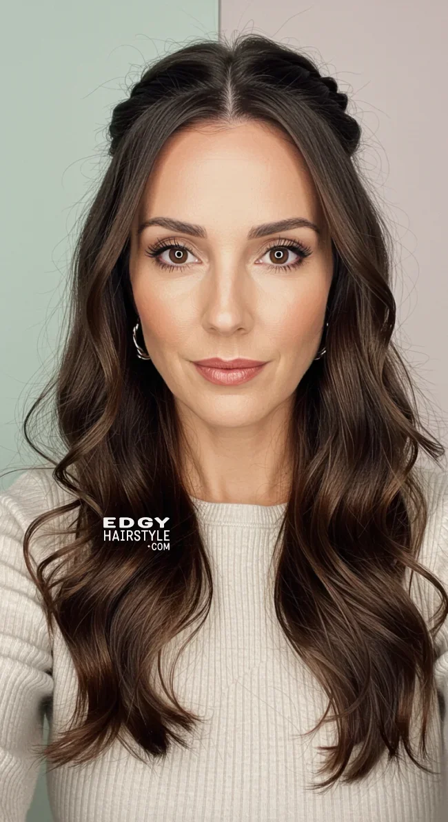 12. Half-Up, Half-Down Hairstyle | Chic Long Hairstyles For Women Over 40
