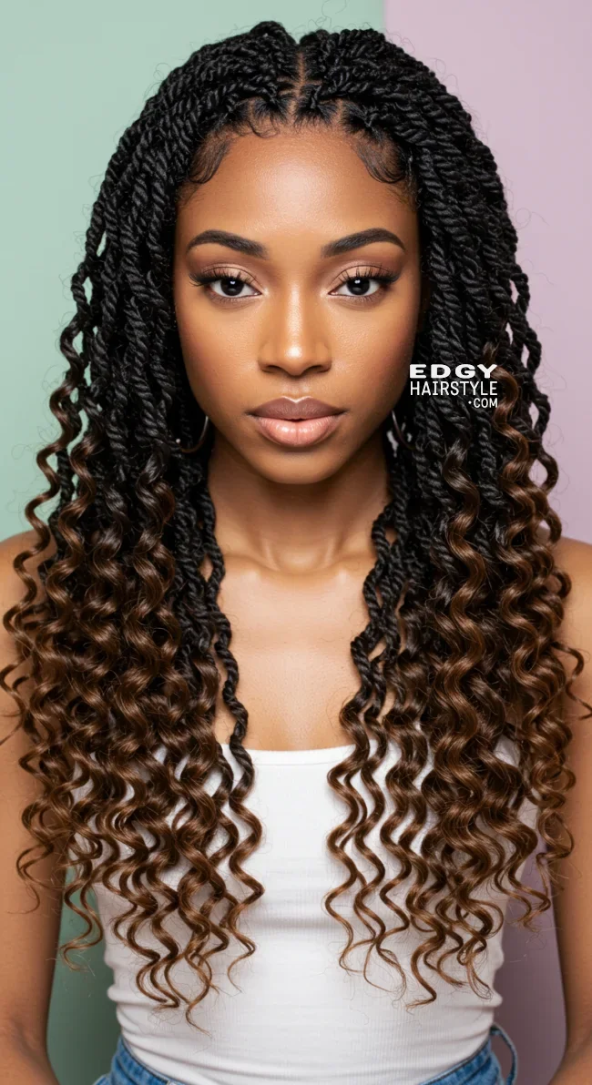 7. Flat Twists with Curly Ends | 10 Creative Twist Hairstyles For A Bold And Beautiful Look