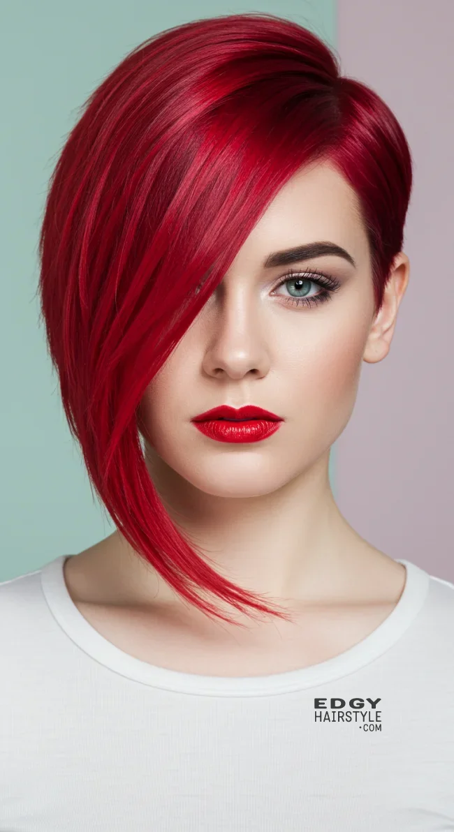 15. Modern Red Asymmetrical Cut | Radiant Red Locks: Embracing The Beauty Of Natural