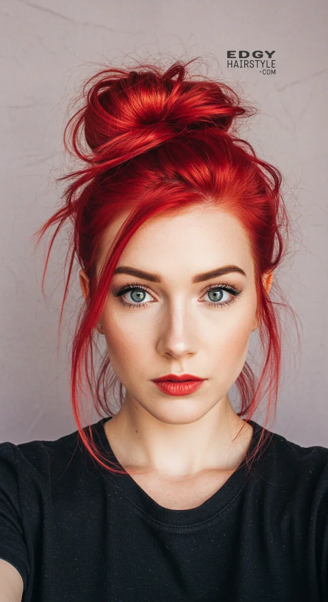 10. Messy Red Bun | Radiant Red Locks: Embracing The Beauty Of Natural