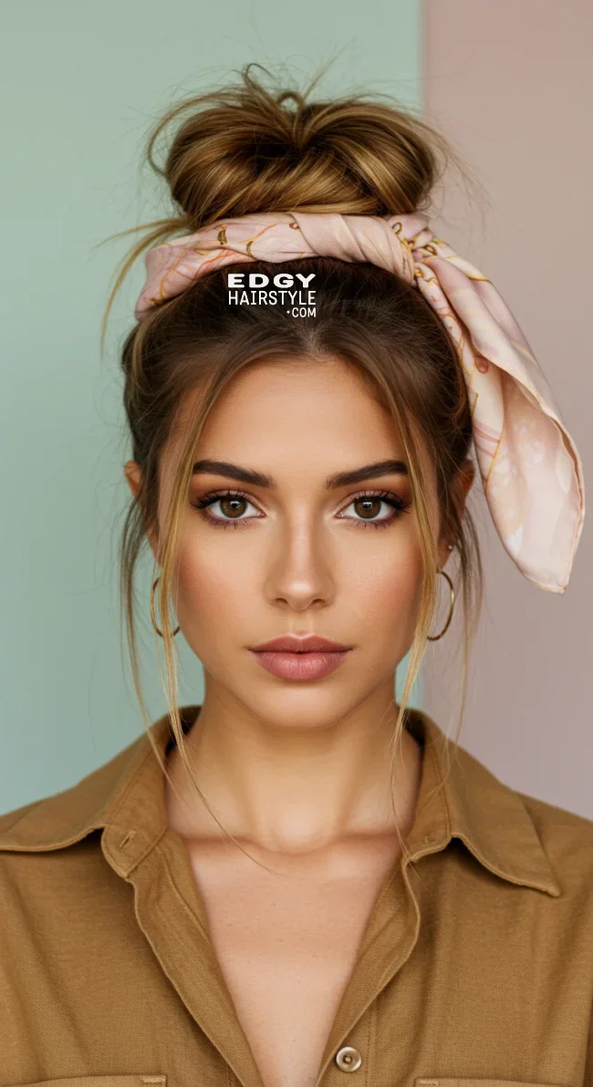 5. Messy Bun With Scarf Accent | Scarf Chic: Elevate Your Style With A Scarf In Your Hair