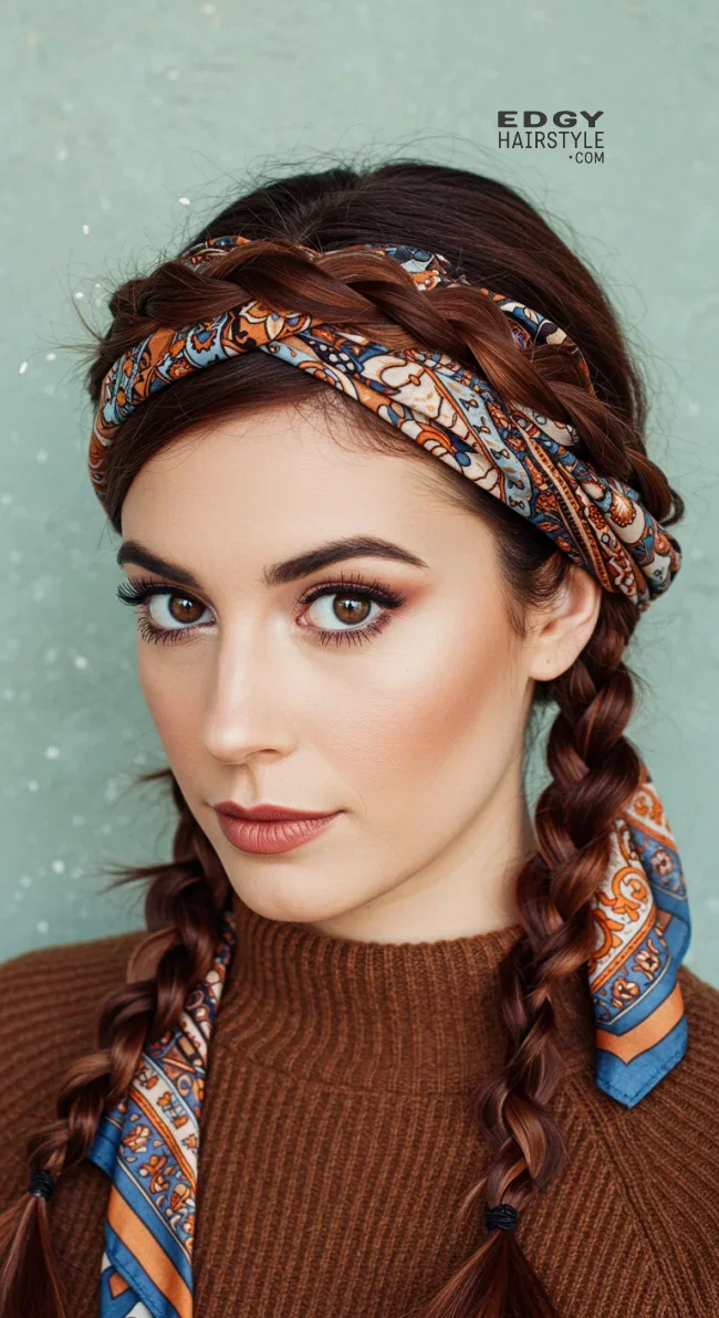 6. Twisted Crown With Scarf | Scarf Chic: Elevate Your Style With A Scarf In Your Hair