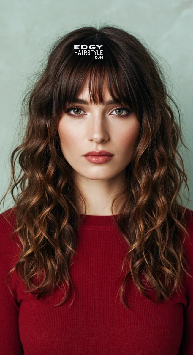 6. Curtain Bangs with Wavy Hair | 8 Classic Grunge Hairstyles That Are Most Popular