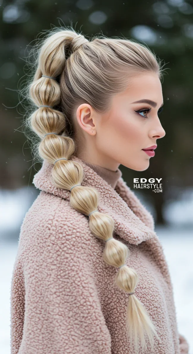 7. Bubble Braid Ponytail | 10 Unique Winter Hairstyles – Best Winter Trends