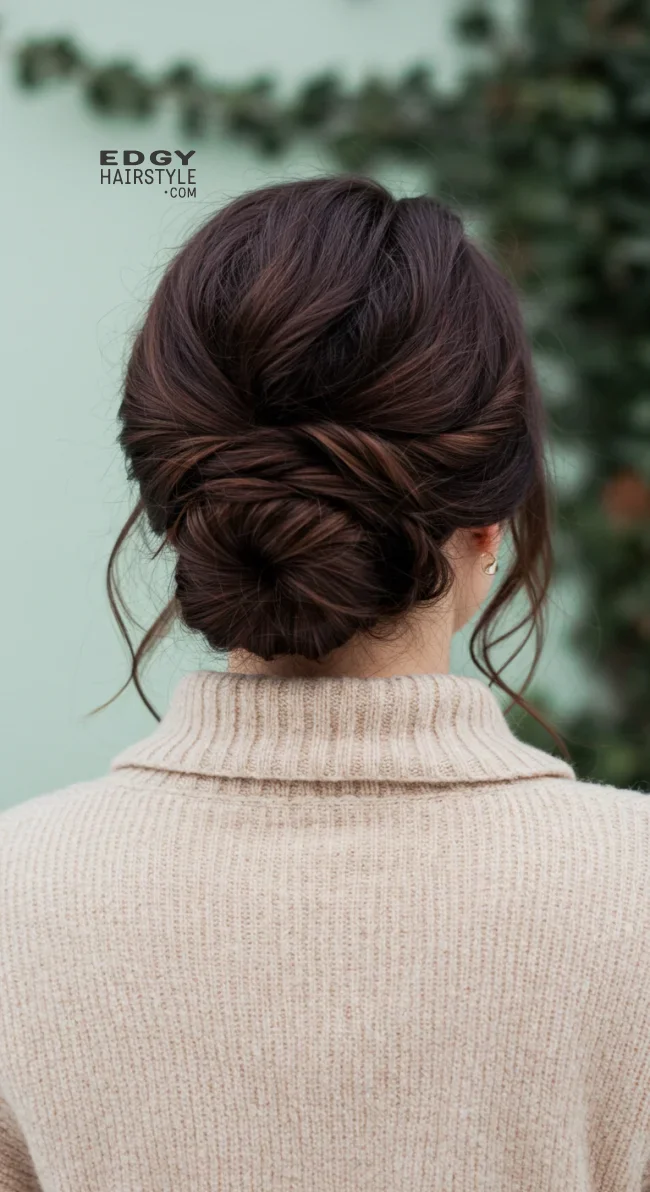 3. Messy Low Bun with Face-Framing Strands | 10 Unique Winter Hairstyles – Best Winter Trends