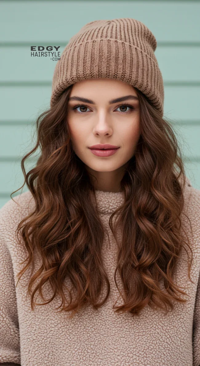 2. Loose Waves with Beanie | 10 Unique Winter Hairstyles – Best Winter Trends