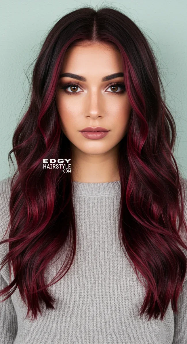 4. Burgundy Chunky Highlights on Dark Brown Hair | Chunky Highlights: Elevate Your Style With Trendy Colors